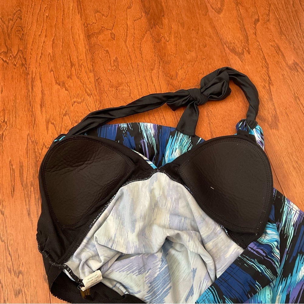 Beach Native Blue, Purple Halter Tie Neck Tankini Swimsuit Size 12 Beach Pool - Picture 4 of 5